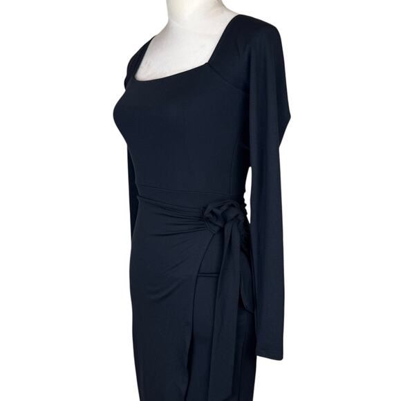 Lulu’s NWT Truly Timeless Black Long Sleeve Fitted Stretch Midi Wrap Dress - Picture 6 of 13